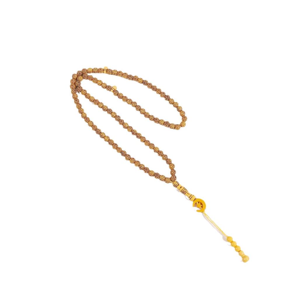 Contemporary Imitation Wood Islamic Prayer Beads: Star & Moon Design, 33-Piece Muslim Hajj Beads for Worship