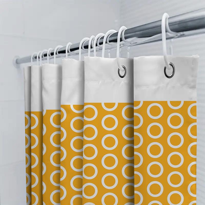 Modern White Bathroom Shower Curtain With Yellow Circular Print Pattern Ideal Decor For Bathrooms (60X72 Inches)