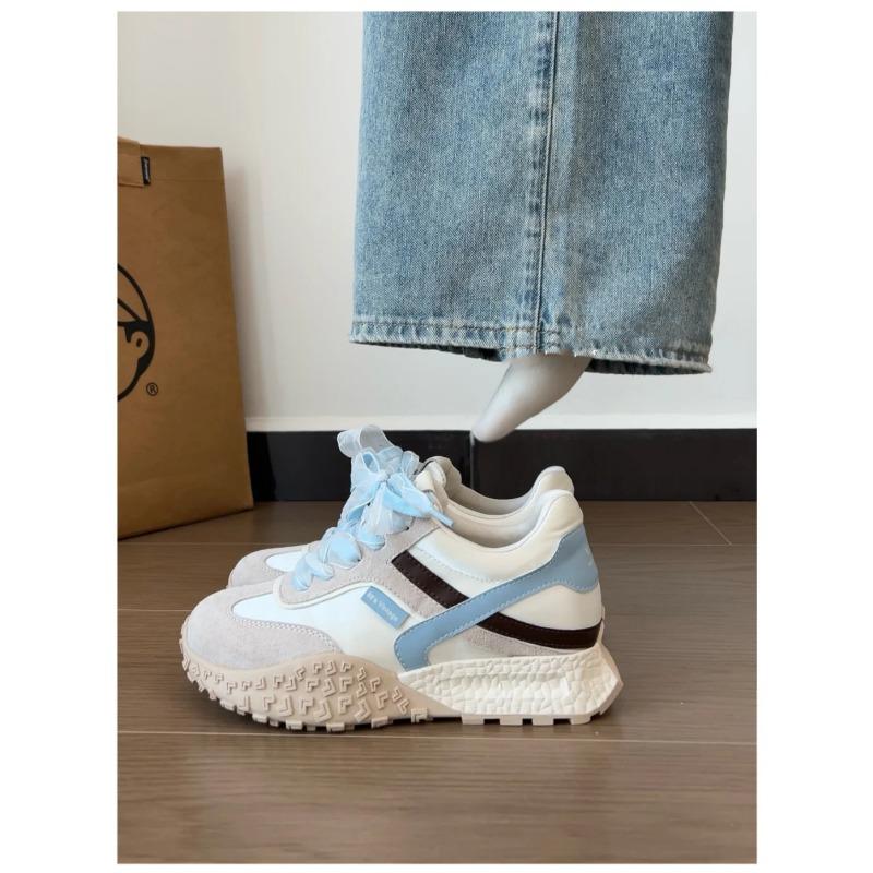 Genuine Leather~ Inner Height Increase of 7cm Women's New Small Platform Casual Shoes Ribbon Color Matching