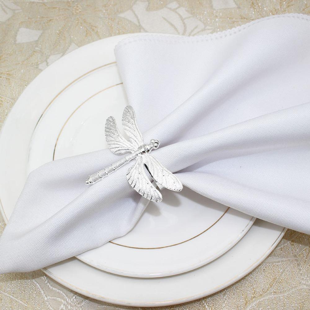 12 Stück Silber/Gold Metall Libelle Serviettenringe Metall Doppel Schmetterling Serviettenring Restaurant