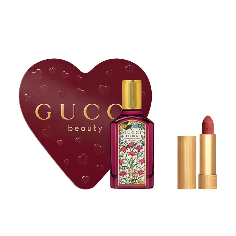 Gucci Qimengfu Гардения Маленькая Золотая Тюбик Помада Помада Макияж и Парфюм Набор 2026 520 Ограниченный Подарочный Бокс EDP Цветочный Аромат 50мл+3.5г золотой