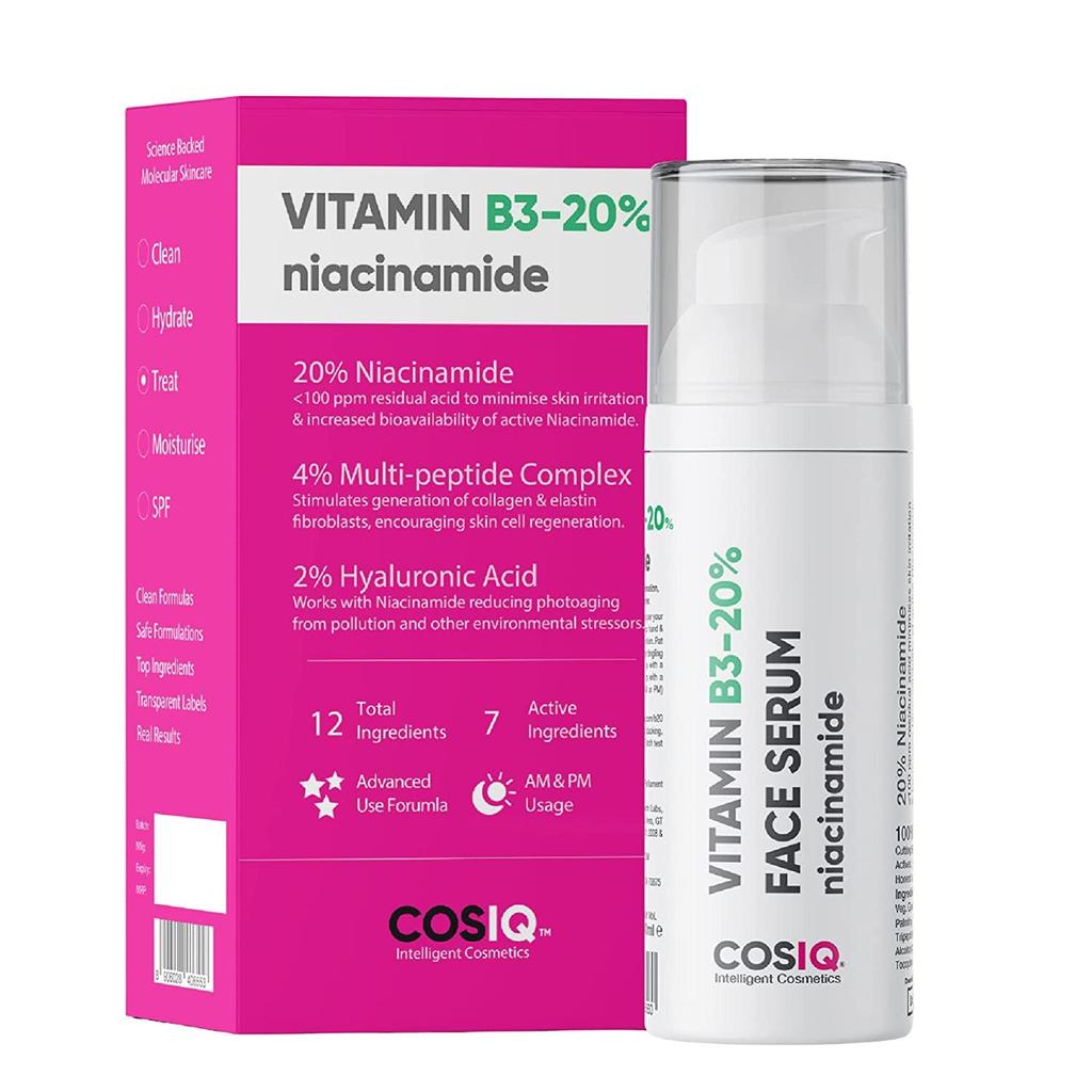 Cos-IQ Niacinamide Vitamin B3-20% Serum High Dose Face Care Solution For Radiant Skin Brightening And Texture Correction 30 Ml