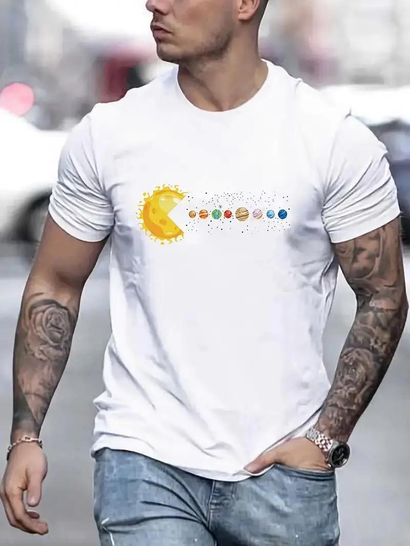 

Solar System Planets Print Tees For Men Casual Quick Drying Breathable T-Shirt Short Sleeve T-shirt For Running Training 42804 S