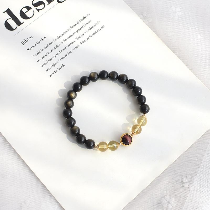 Light Gold Eye Obsidian Citrine Bracelet for Women Natural Crystal Obsidian Bracelet Natural Crystal/Semi-prec