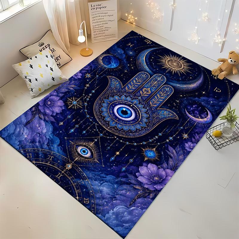 Mystic Hamsa Hand with Evil Eye Design Non-slip rug suitable for living room and bedroom sofas