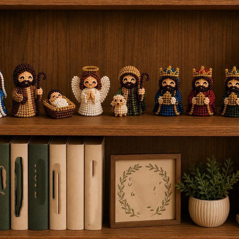 Nativity Bead Craft Kit 3D Beaded Craft Figurines Decor Beading Christmas Figures Kit For Men Women Adults Dad Wife Husband