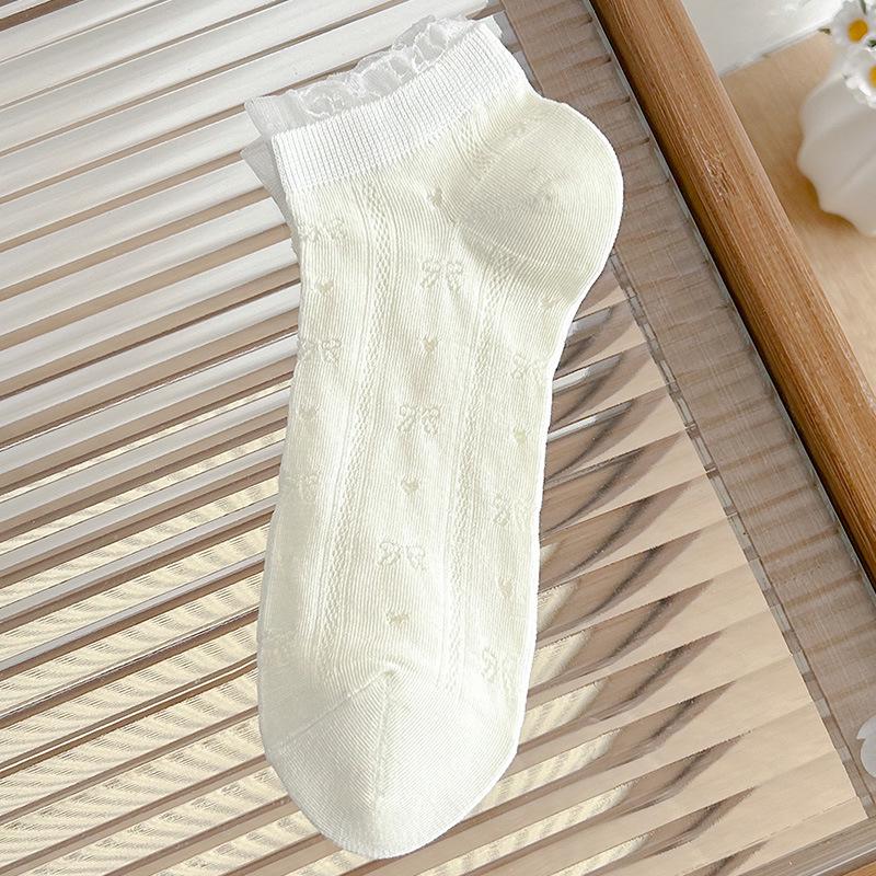 Women's White Mesh Lace Breathable Cotton Ankle Socks