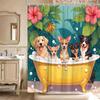 GAEFunny Dogs Shower Curtain Cute Puppy in Bathtub Bubble Tropical Pink Floral Green Leaves Lovely Pets Watercolor Jungle Natu