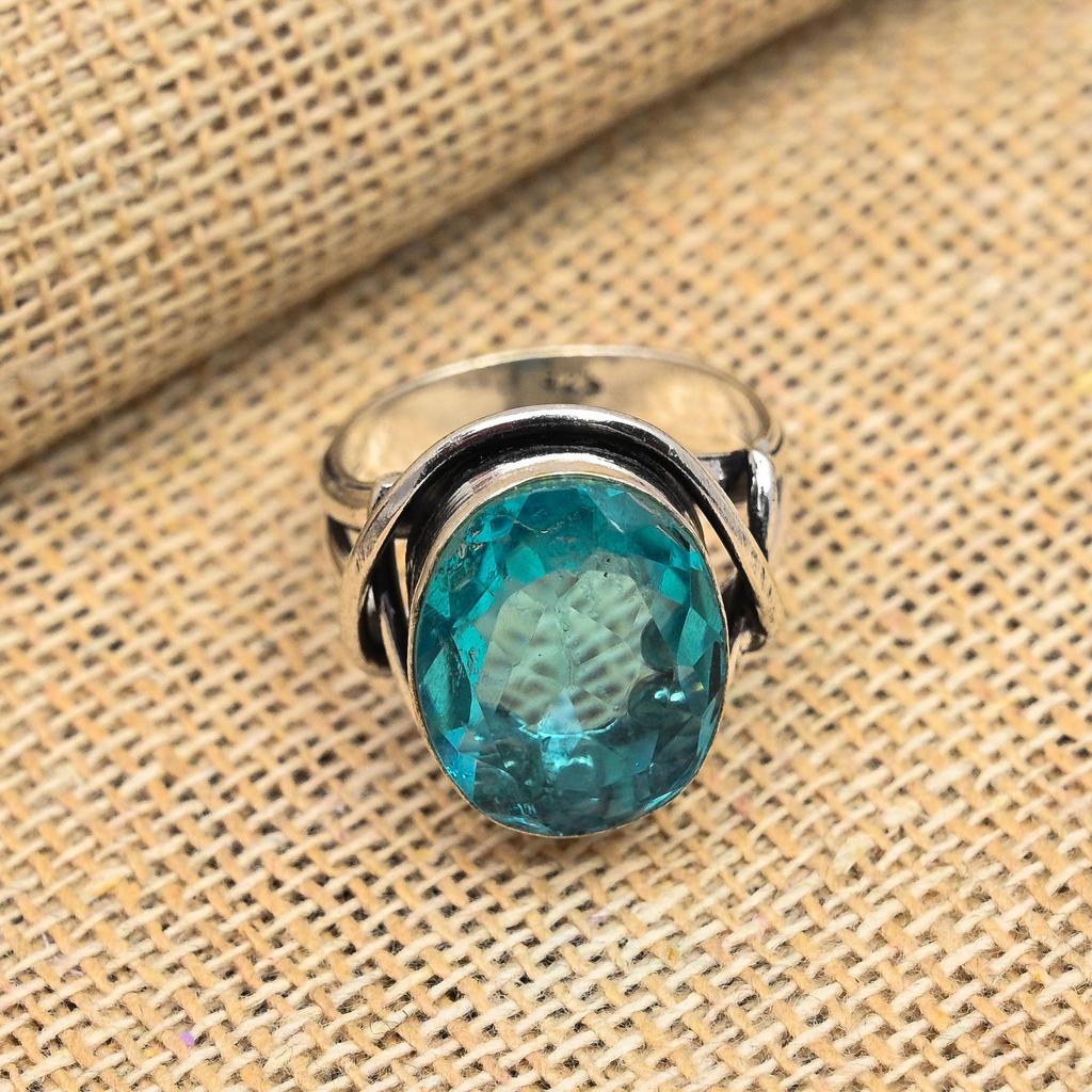 Aqua Apatite Gemstone Handmade Jewelry 925 Sterling Silver Ring For Her