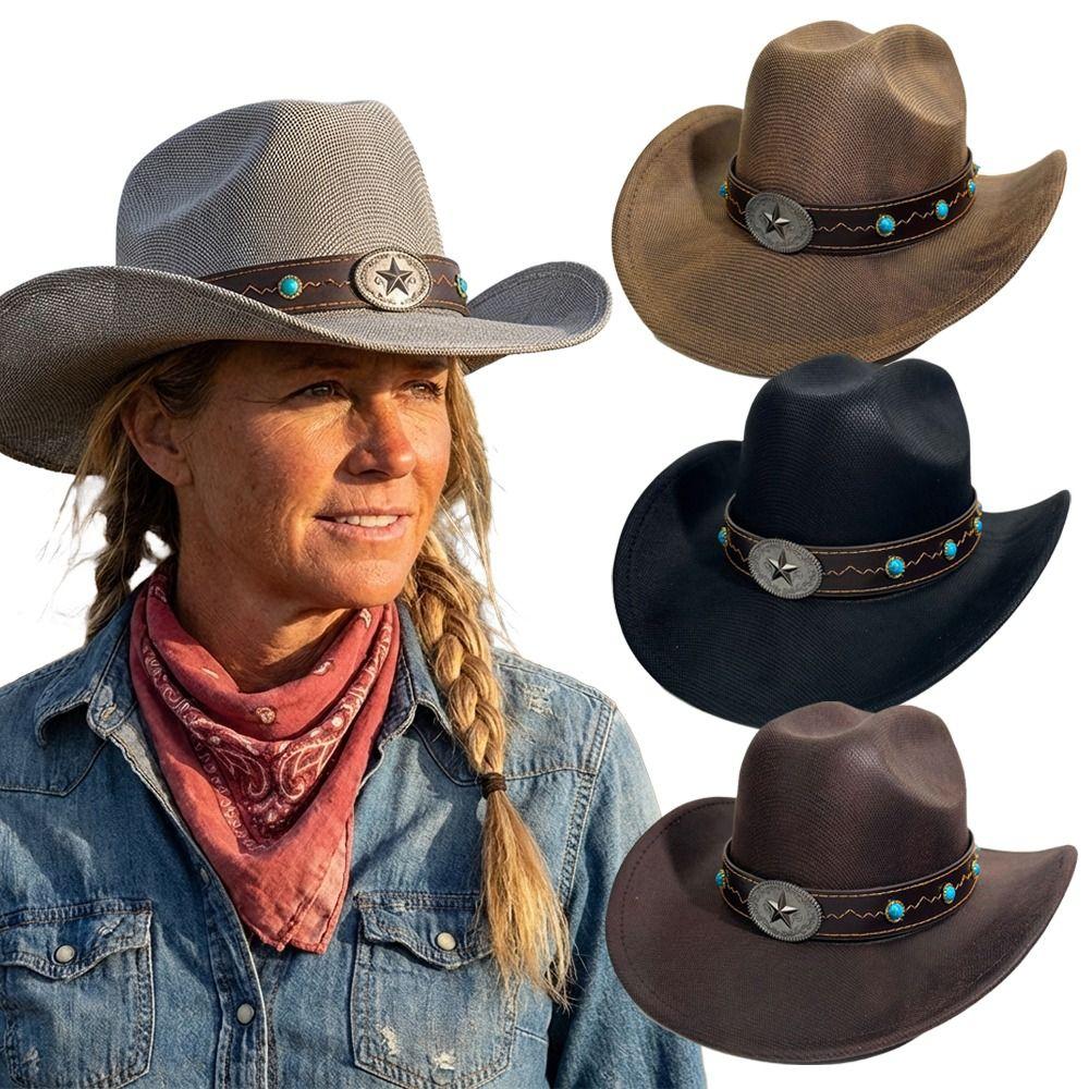 New Curved Brim Western Cowboy Hat Ethnic Large Roll Brim Cowgirl Cap Jazz Fedora Hats Outdoor Riding