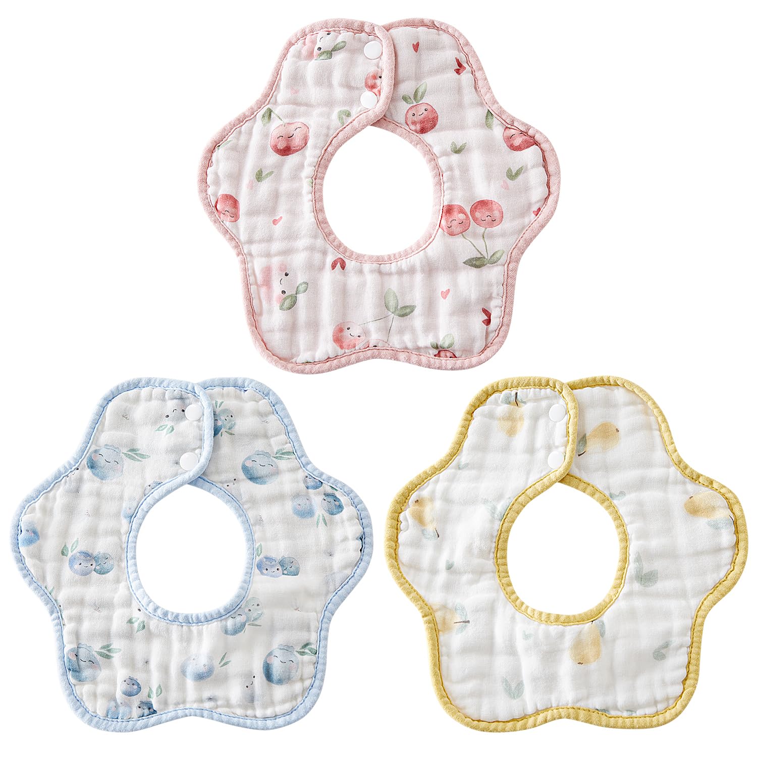 

Hapipana Baby Large Perfect for Gifts Bib, 100% Cotton, 8-Layer Gauze, Petal-Shaped, 360-Degree Rotation, Double-Sided Use, Soft, Size, (Fruit Design)