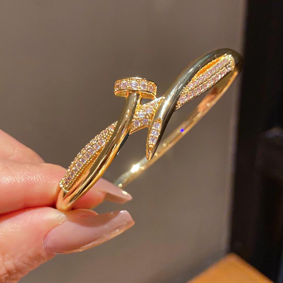 Goldplated Zirconium Jewelry Stylish Sophisticated Geometric Cuff For Ladies