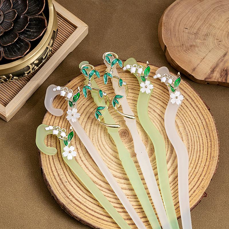 Starożytny Styl Super Wróżkowy Spinka do Włosów z Orchideą Dzwonkową Nowa Chińska Prosta Bambusowa Nieregularna Żywiczna Spinka do Włosów Akcesorium do Hanfu Cheongsam