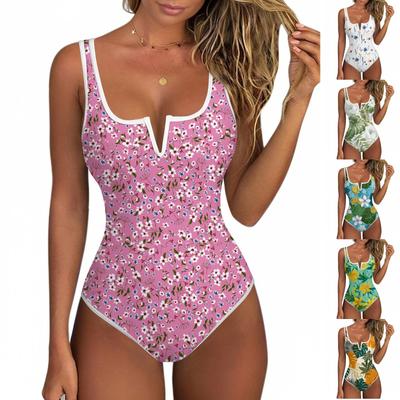 Women's Color-Blocked One-Piece Swimsuit With A Sexy V-neck