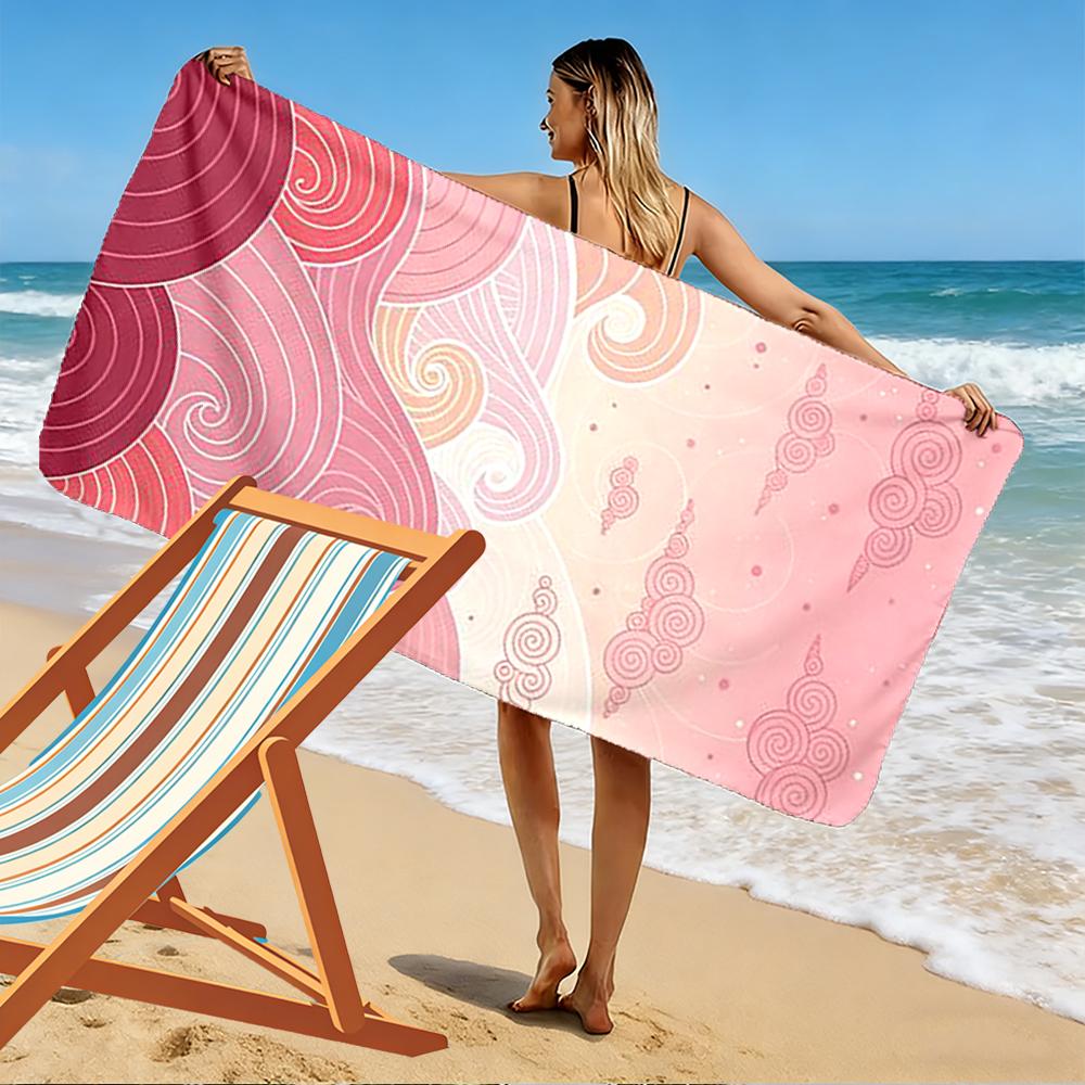 Pink Waves and Cloud Pattern Beach towel quick-drying for travel outdoor sports jogging beach and swimming