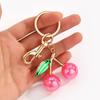 Sophisticated Resin Cherry Bag Charm with Glitter Key Ring Clip Stylish Metal Keychain Pendant Accessory for Purses