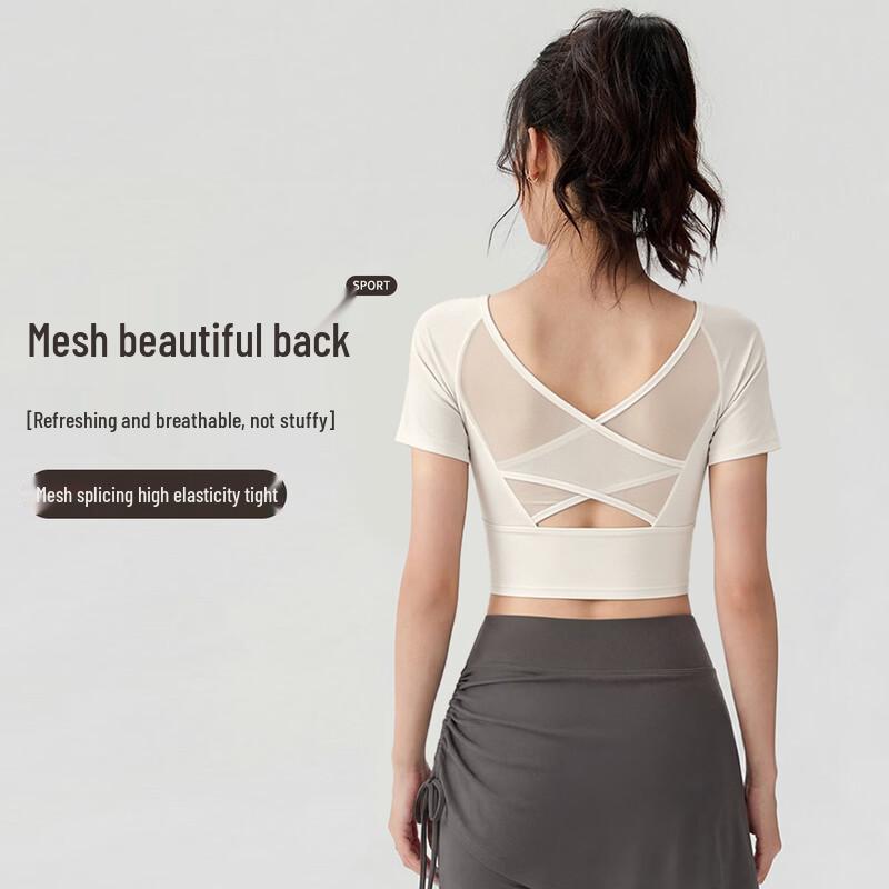 YOYO Women s Padded Mesh Yoga Short Sleeve Top S