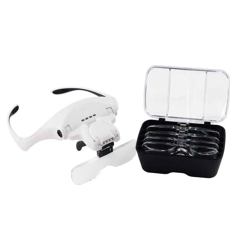 Head Magnifying Glass with 4 LED Light Head Mount Magnifier Glasses 5 Detachable Lens 1X 1.5X 2.0 X 2.5X 3.5X for Reading Repair