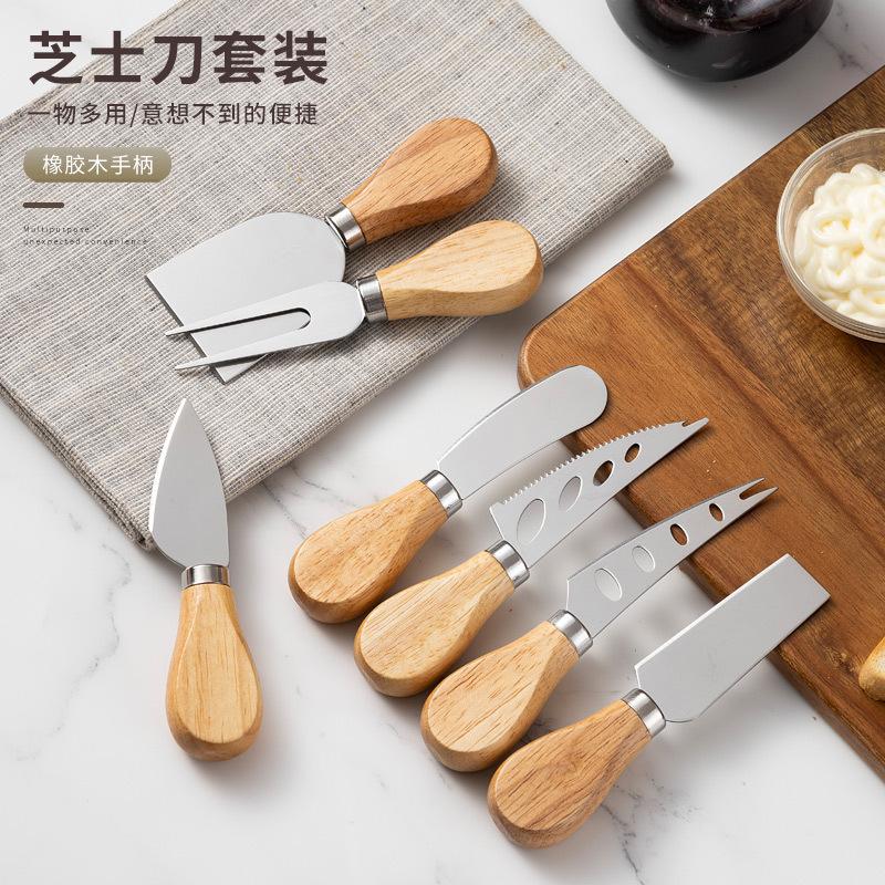 Wooden Handle Cheese Knives Set Cheese Knife Slicer Fork Scoop Cutter Useful Cooking Tools In Black Box