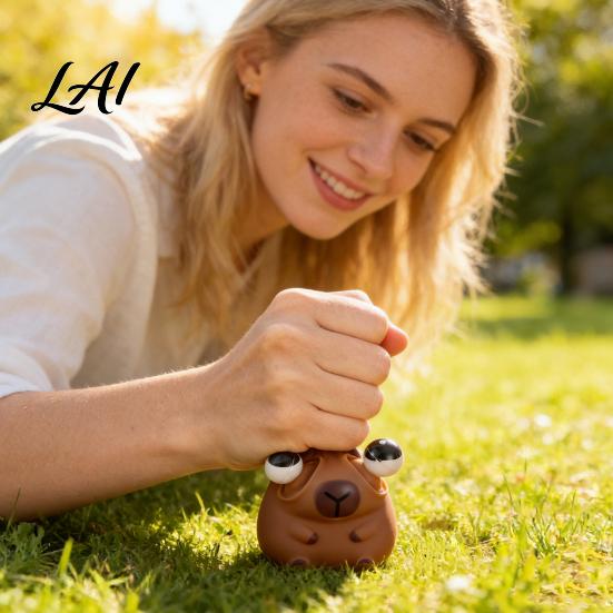 Capybara Squeeze Toy Popping Eye Anxiety Stress Relief Sitting Adult Reliever Pinch Sensory Soft Ball Animal Fidget