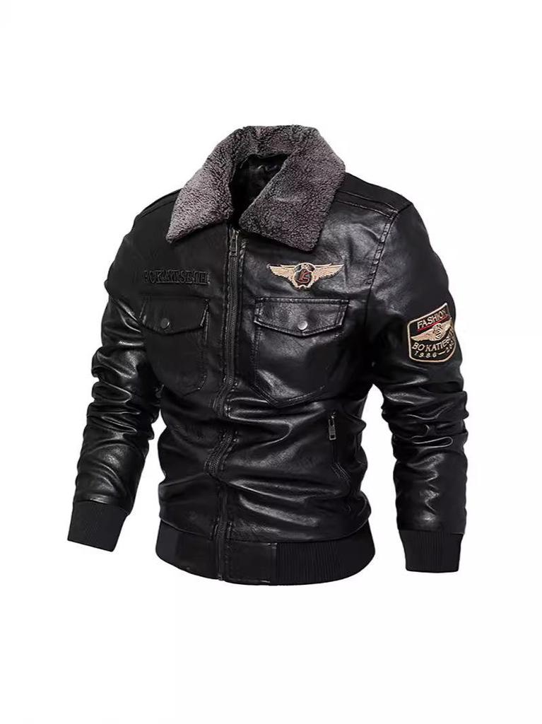 Men's European-American Winter PU Leather Jacket - Velvet Lined, Slim Fit, Lapel Style Outerwear.