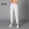 Women Winter Pants Elastic High Waist Quilted Pants Diamond-shaped Texture Design Thickened Warm Sweatpants