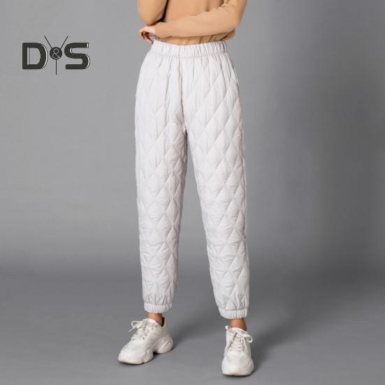 Women Winter Pants Elastic High Waist Quilted Pants Diamond-shaped Texture Design Thickened Warm Sweatpants