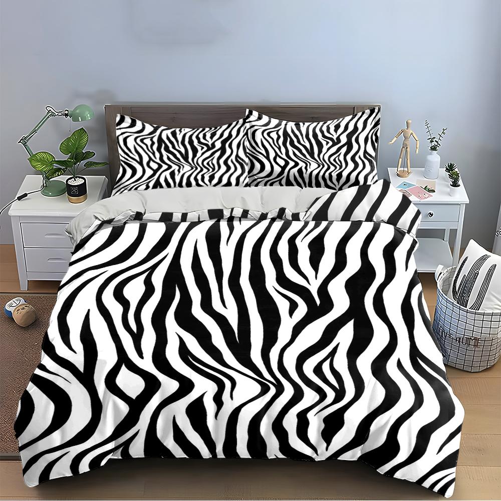 Zebra-Streifen-Print Bettwäscheset Bettwäscheset (1 Bettbezug, 2 Kissenbezüge, Bettdecke nicht enthalten)
