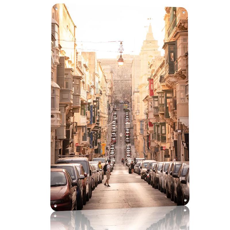 Steep Streets in Malta D Printed Texture Poster Personalized Wall Art Retro Metal Tin Signs for Bedroom Decorations Desk Decor