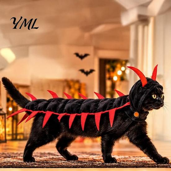 Holiday Pet Cosplay Accessories Centipede-Look Cat Costume, Halloween Outfit, Stuffed Plush Segmented Body with Themed Apparel Adjustable Straps,