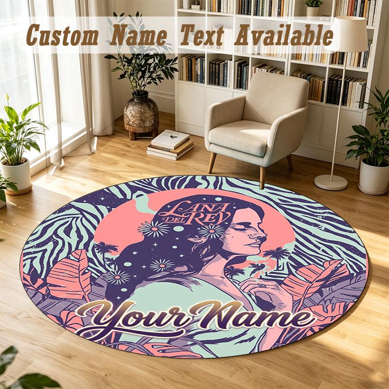 Round Rug Custom NameLana Del Rey Pattern Non Slip Carpet Home Floor Decor
