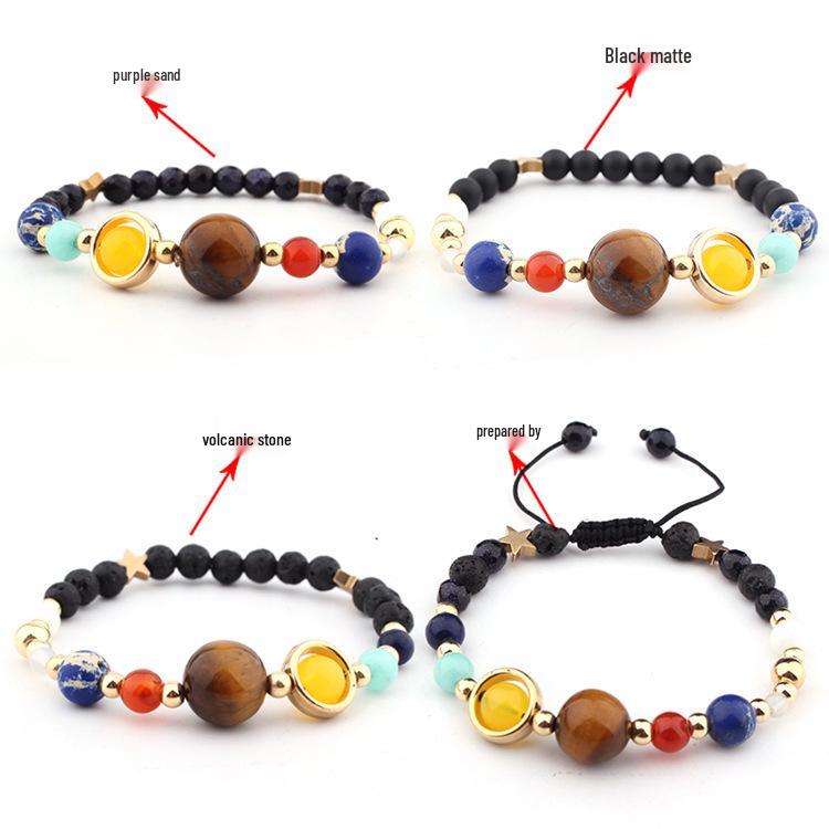 Top-Selling Galaxy Solar System Bracelet: Natural Stone Beads, 8 Planets, Guardian Star, Seven Chakra Bangle
