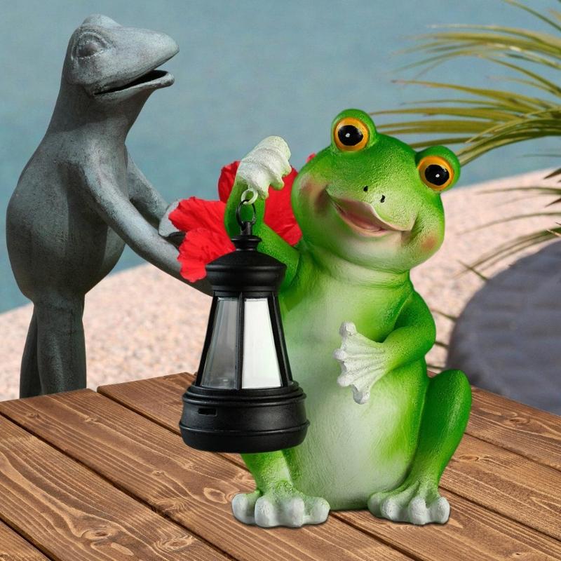 Unique Gift Solar Powered Frogs Garden Lanterns Resins Sculpture Waterproof Ornament For Outdoor Lawn Yard Home Decors