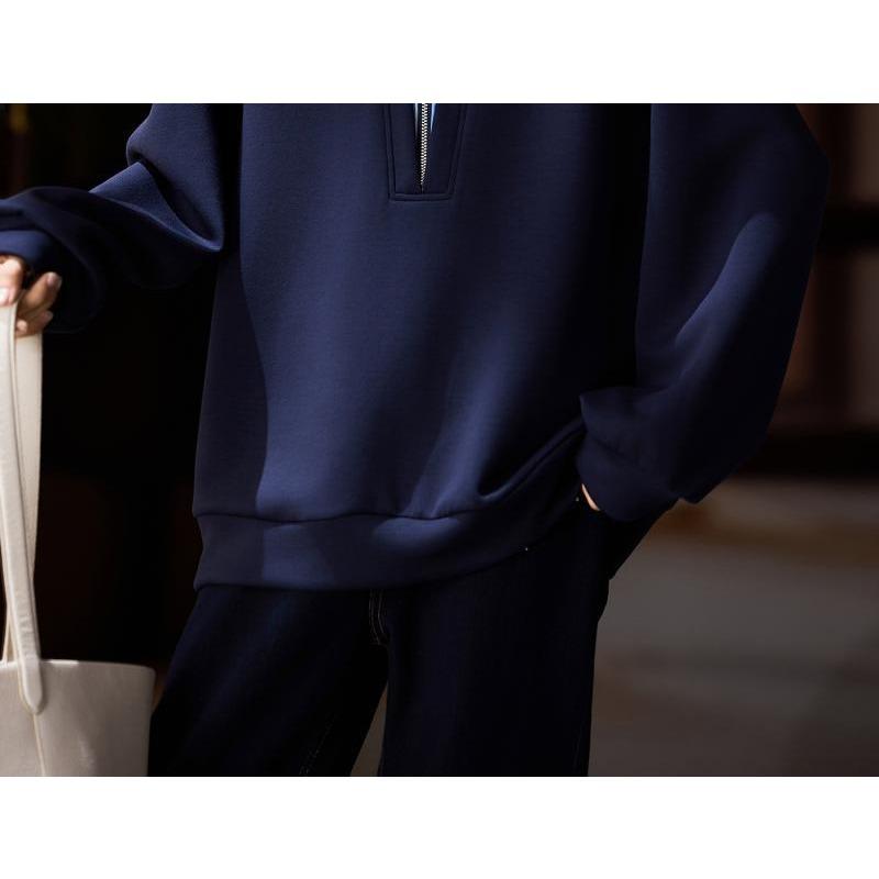 Autumn and Winter Korean Style Fake Two-piece POLO Collar Top Fashionable and Stylish Mid-length Sweatshirt for Women