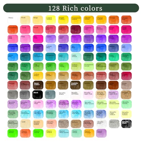 Artecho Watercolor Paint Set, 128 Colors for Adults, Includes Watercolor Paper and Brushes, Perfect for Beginners and Professionals