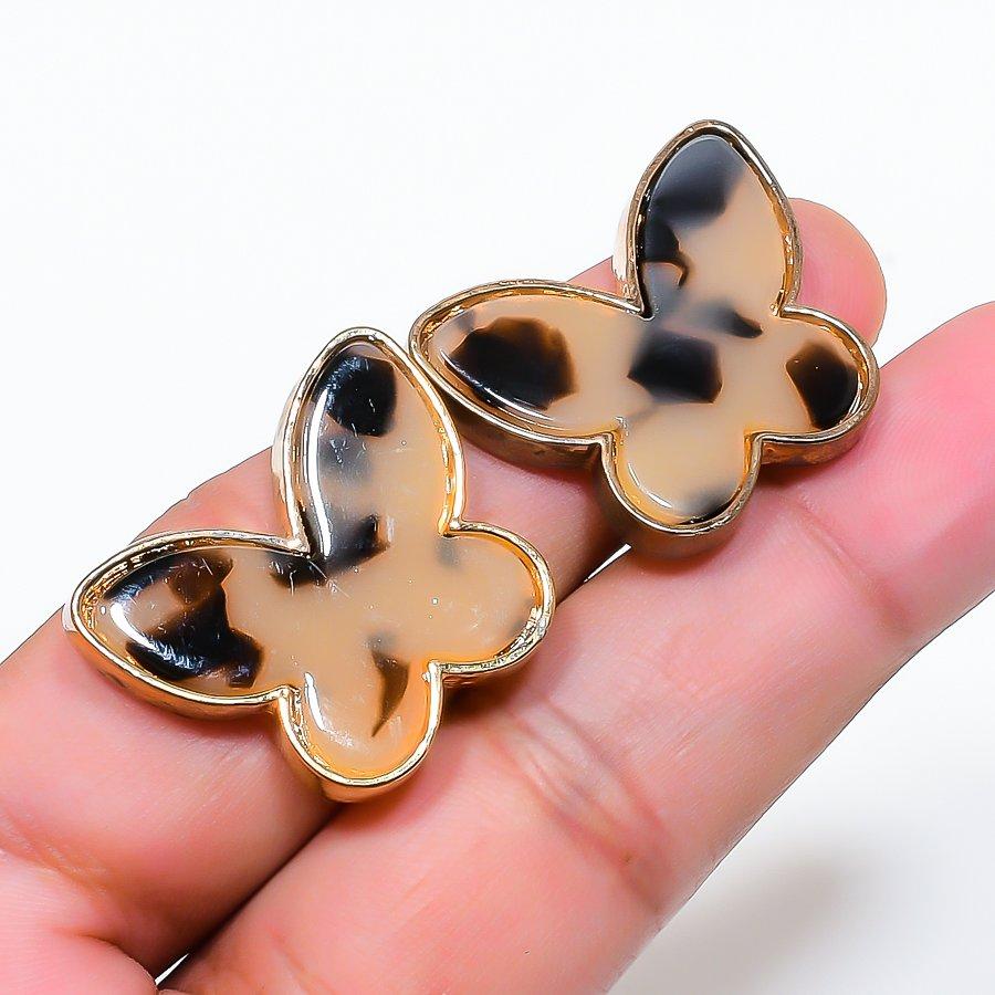 Natural Dendrite Opal Gemstone Brass Jewelry Earring 0.95  RE-77