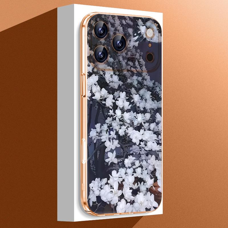 

Tree Flowers Pattern Case For iPhone 17 Pro Max Funda iPhone 16 15 14 13 Pro Max 11 Clear PC Back Slim Hard Cover iPhone 11 прозорий