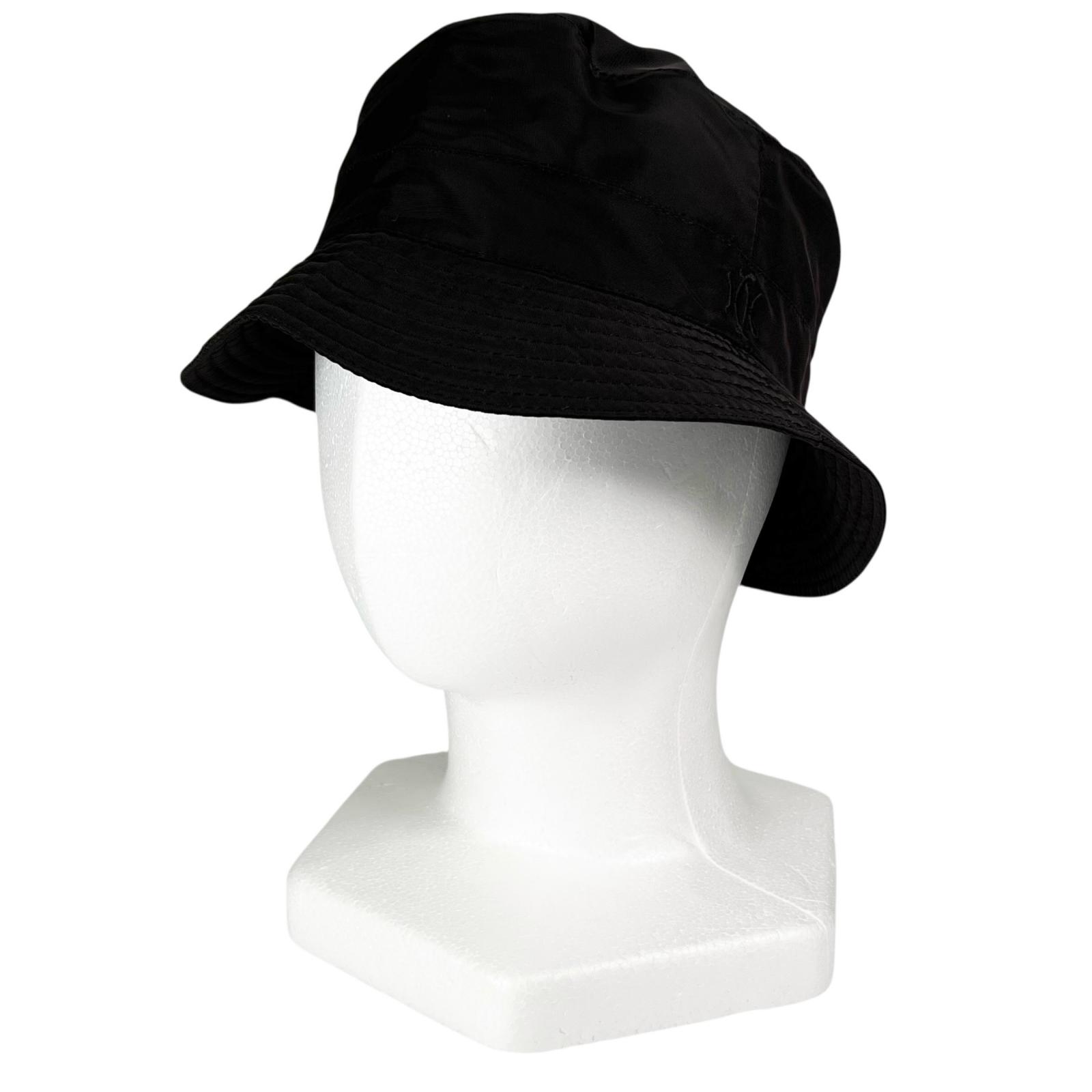 Great MOTSCH HERMES hat H-lift embroidery bucket Dark brown Nylon mens 56 Used