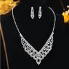 European and American Set Luxury Shiny Rhinestone Necklace Earrings Two-piece Bridal Jewelry Earrings