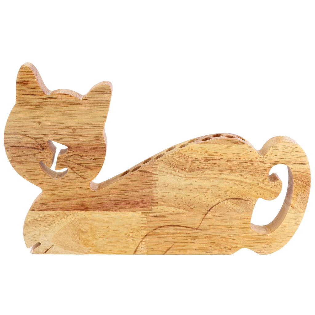 Cat Shape Wooden Pen Holder Cute Shape Desktop Crayon Stand Home Desk Decor