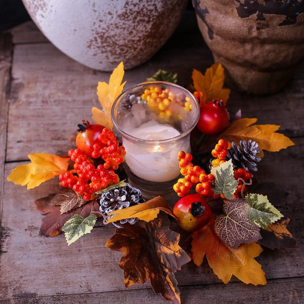 Candle Holder Wreath Decorative Harvest Table Centerpiece Wreath Berry Pinecone Wreath Thanksgiving For Seasonal Holiday Display