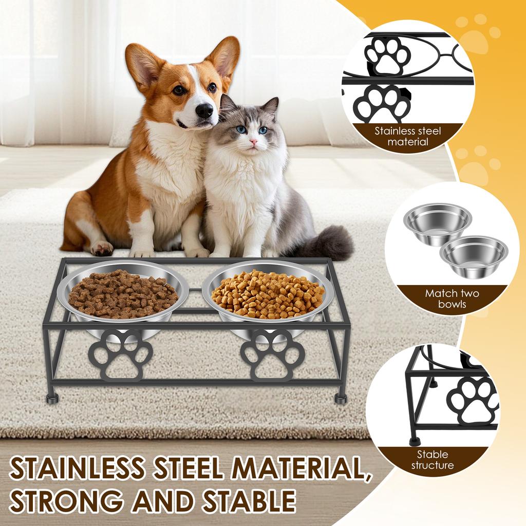 Elevated Pet Feeder Bowl with Stand Stainless Steel Double Bowl Anti Tip Pet Dish Holder for Cat Dog Improve Feeding Posture