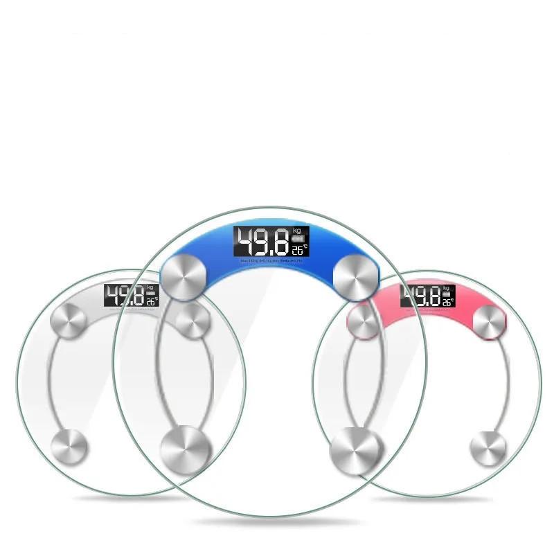 Transparente runde Waage, digitale Waage, elektronische Waage, intelligente LCD-Badezimmerwaage, Balança 180 kg Körperbodenwaage