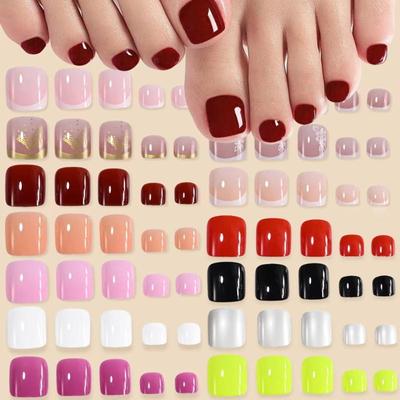 Vollabdeckung Kurze Press-On Zehennägel 96 Stück/Box Rote Hohe Sättigung Falsche Zehennägel für Zuhause DIY Salon Zehennagel Dekor