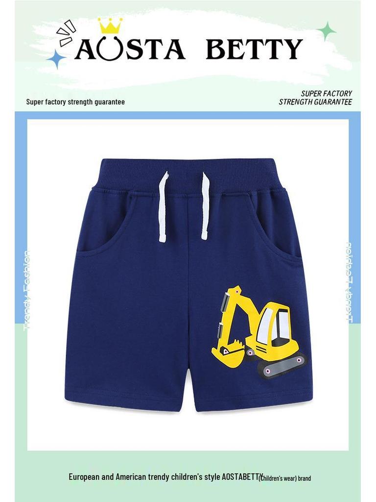 Pantaloni Scurți Sport pentru Copii de Vară cu Imprimeu Excavator - Stil European și American