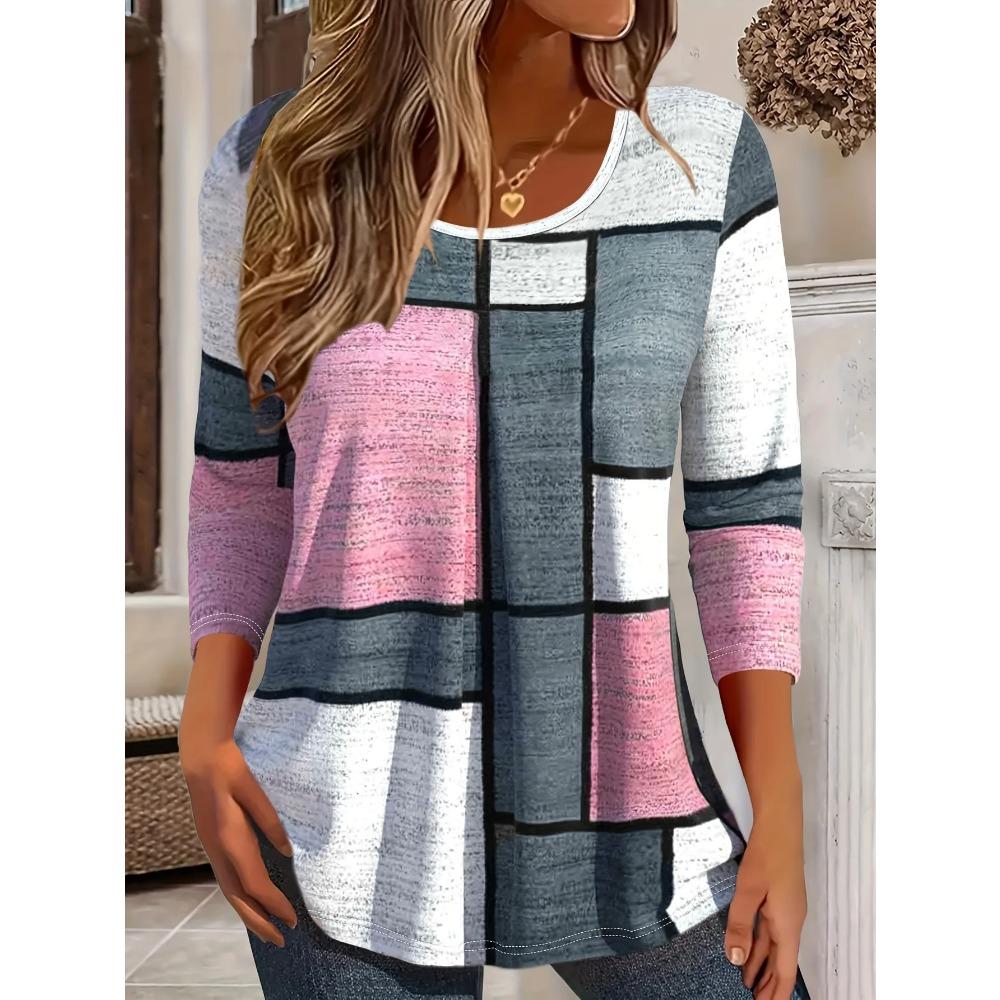 Spring and Autumn Round Neck 3D Printed Top Fashionable Casual Vintage Long Sleeved Women's T-shirts