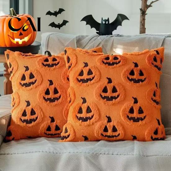 Decorative Pillow Cover for Couch Plush Pumpkin Cushion Cover, Halloween Throw 18 X Inch Ghost Case Cute Soft Spooky Season, Cozy Fall Home Decor