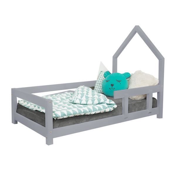 Lit cabane enfant - GENERIQUE - POPPI - Bois massif - Gris - 80x160 cm