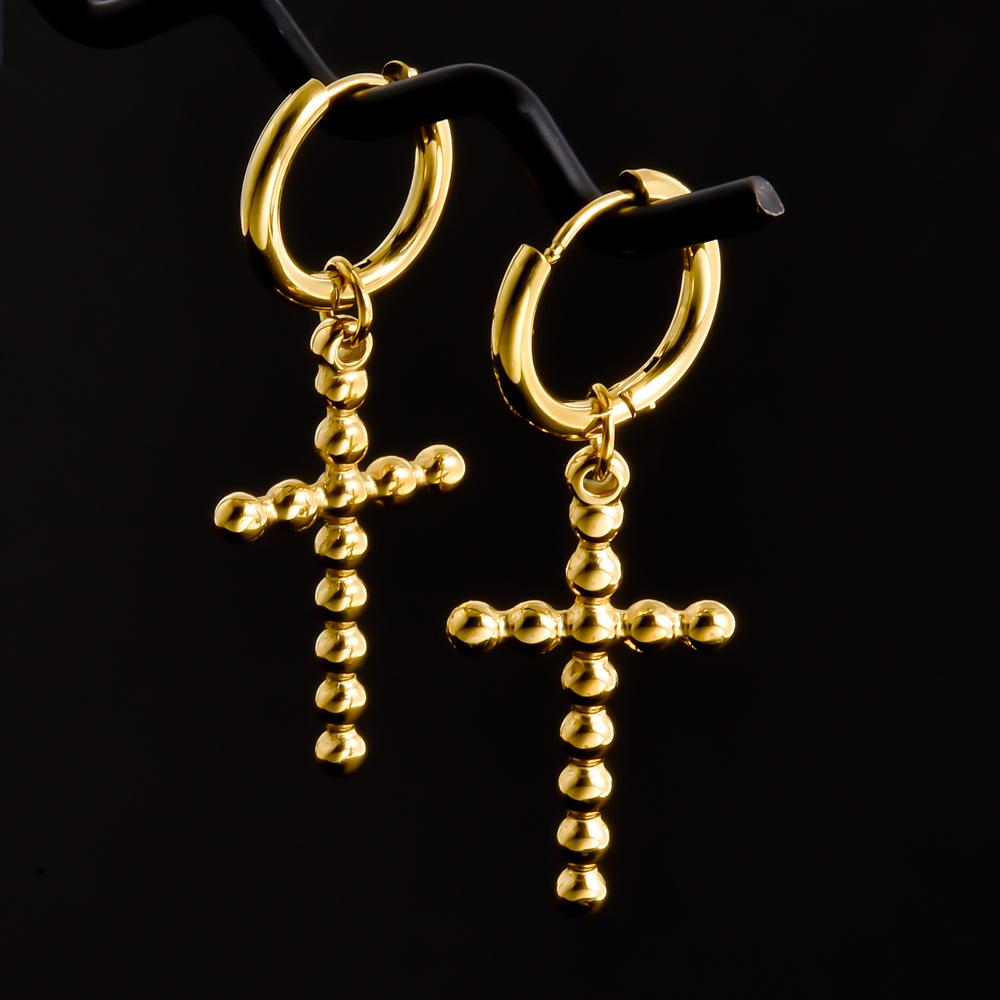 Golden Exquisite Sword Cross Star Hoops Earring Fashion Natural Shell Stainless Steel Earrings For Women Men Accessories Jewelry