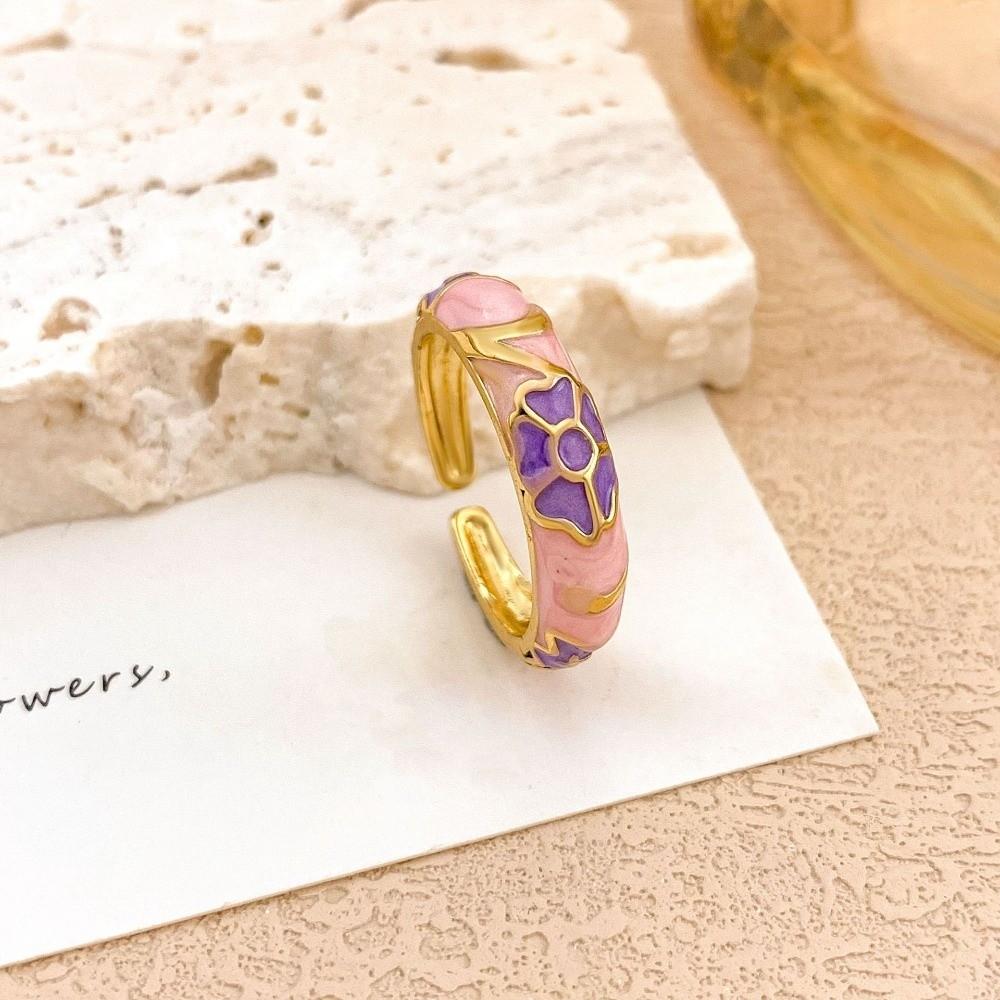 Unique Enamel Dot Open Ring Chinese Style Adjustable Ring Elegant Bohemian Ring  Women